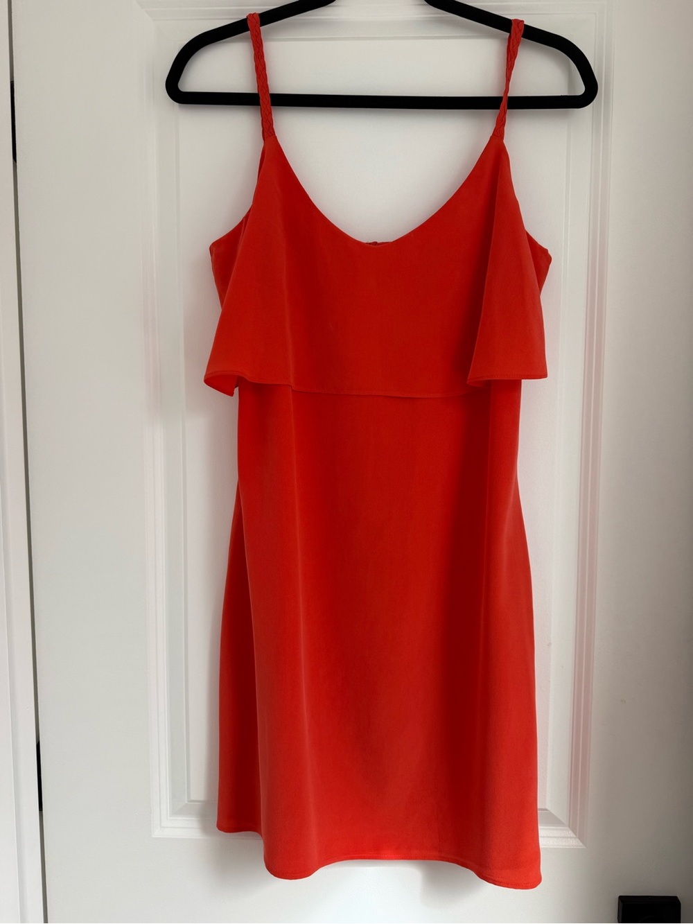 Joie Women’s Red Orange Spaghetti Strap Ruffle Shift Silk Dress
